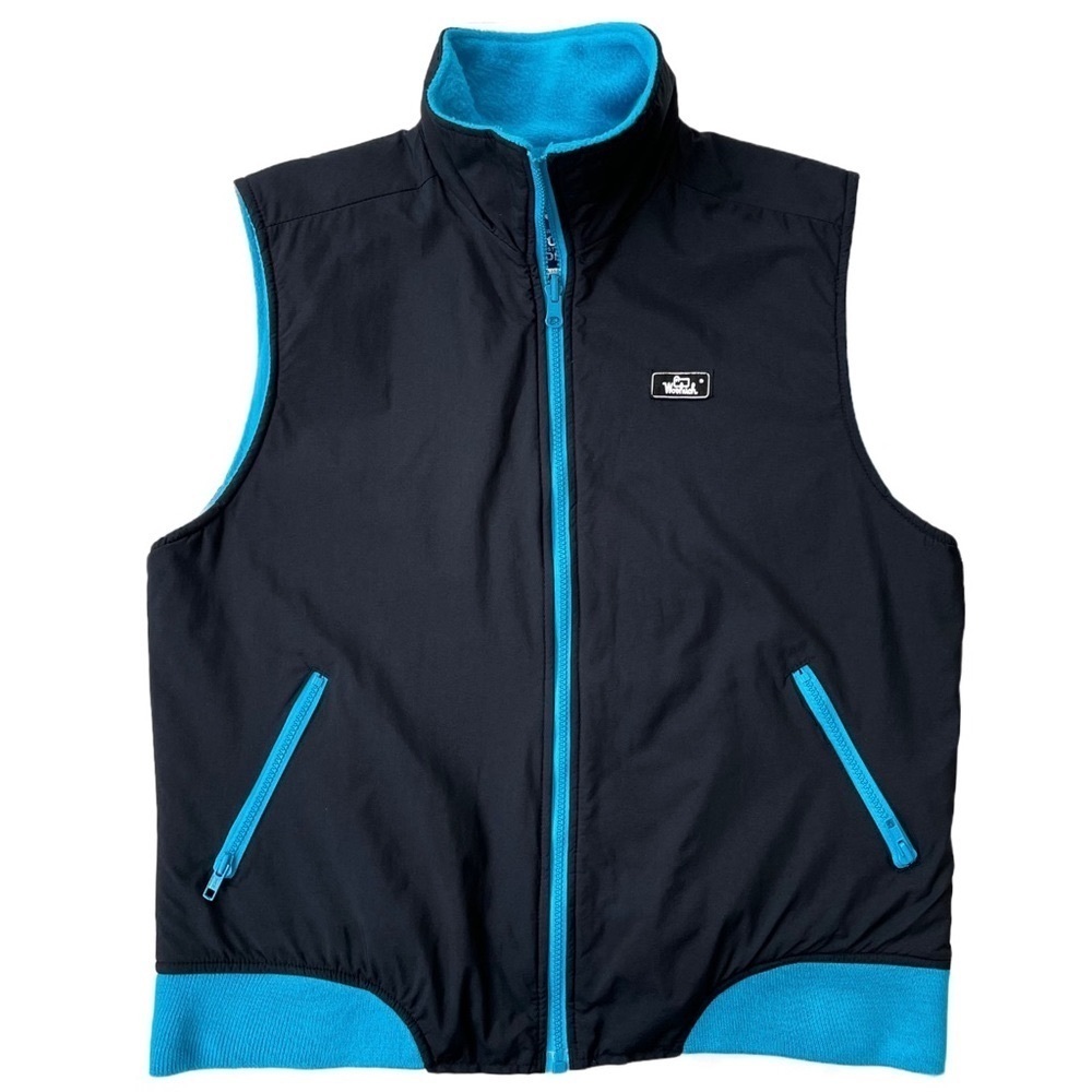Woolrich Woman Fleece-Lined Vest, Zip Front, High Neck, Black, Blue, Medium